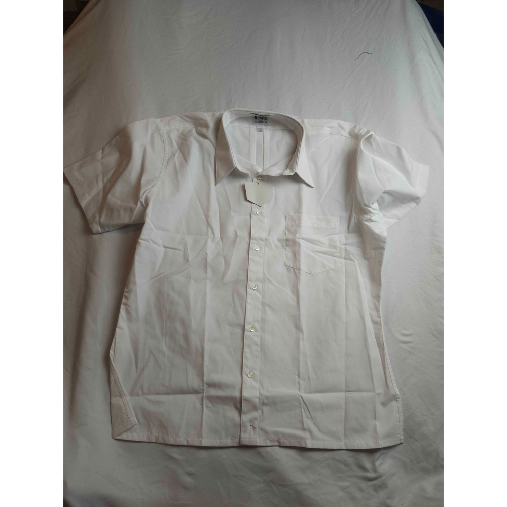 John Henry Dress Shirt Mens Size 17.5 White Woven Athletic Fit Short Sleeve Work